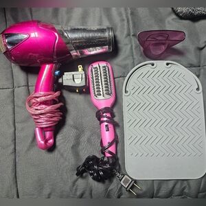 Pink Hair Dryer and Straightener Set